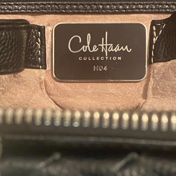 Cole Haan Black Woven Italian leather Handbag with Silver Metal Hardware. - Picture 5 of 5